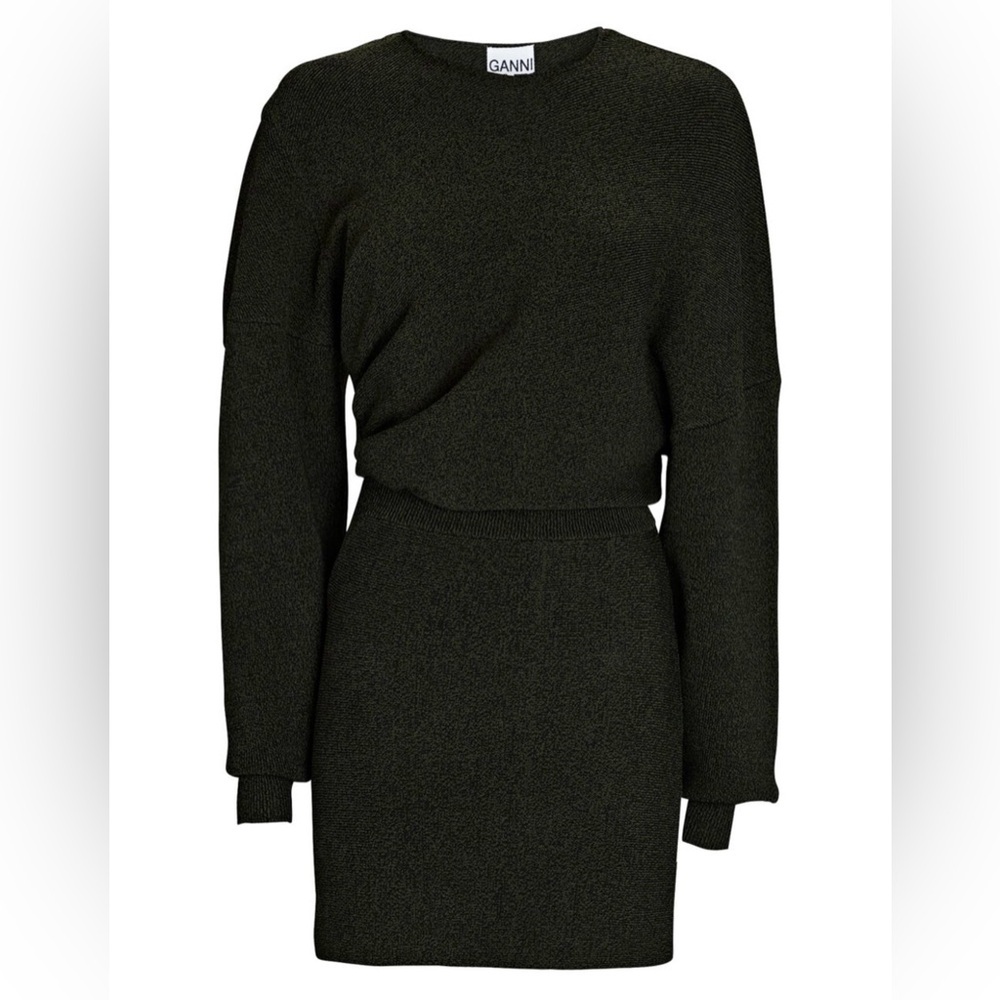 GANNI - Mélange Stretch-Knit Long Sleeve Mini Dress - size Large - EUC